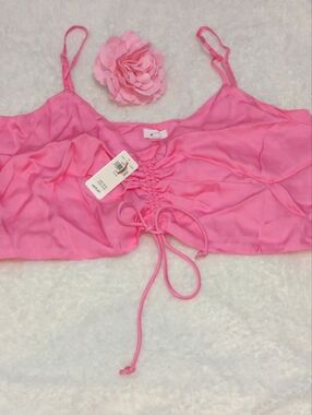 aerie Hot Pink Ruched Drawstring Crop Top